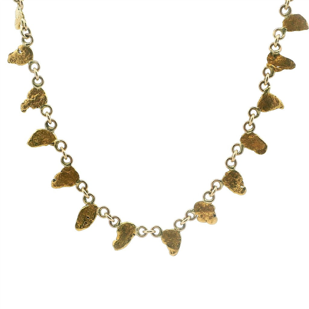 Alaskan Gold Nugget Necklace Multi Drop 4.7 " long On a 14 Karat Gold Yellow Figaro Chain