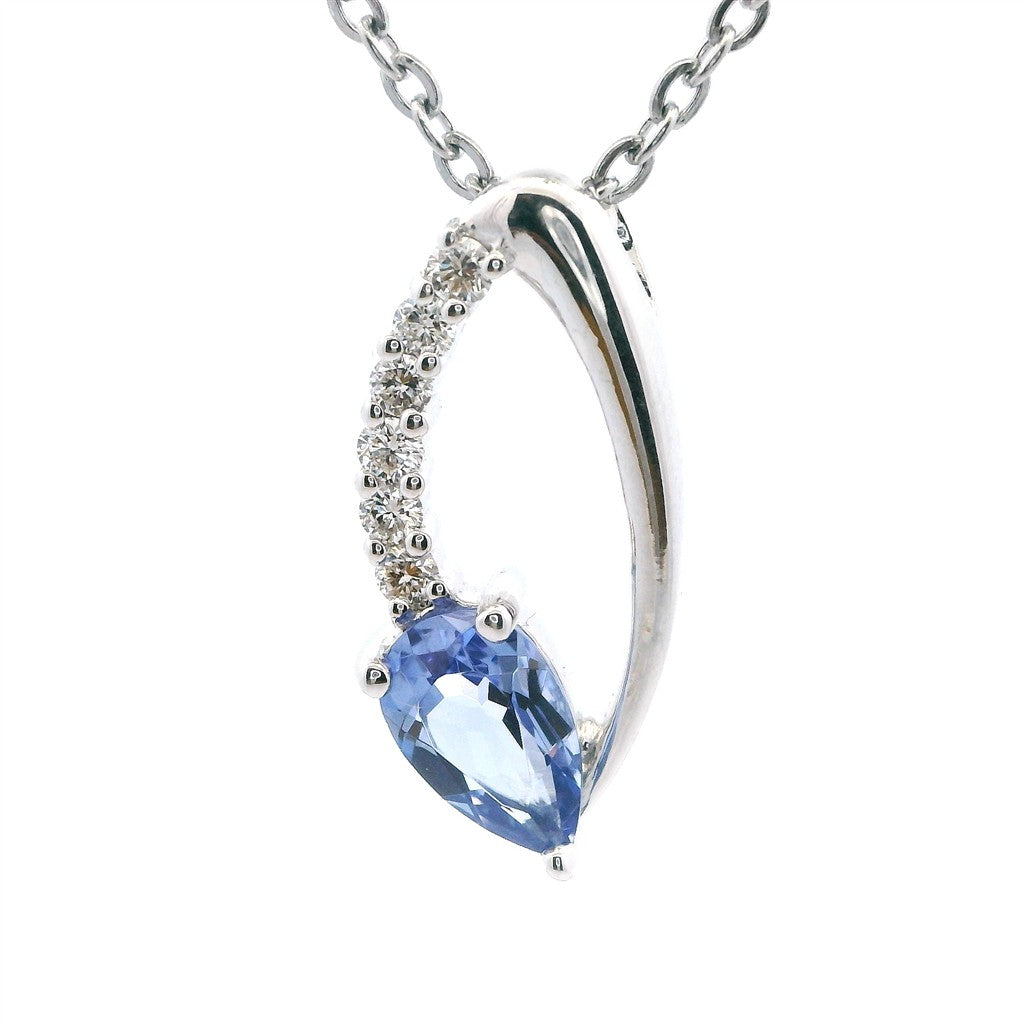 Slider Pendant Sterling Silver White with Pear Tanzanite & Round Lab Diamonds