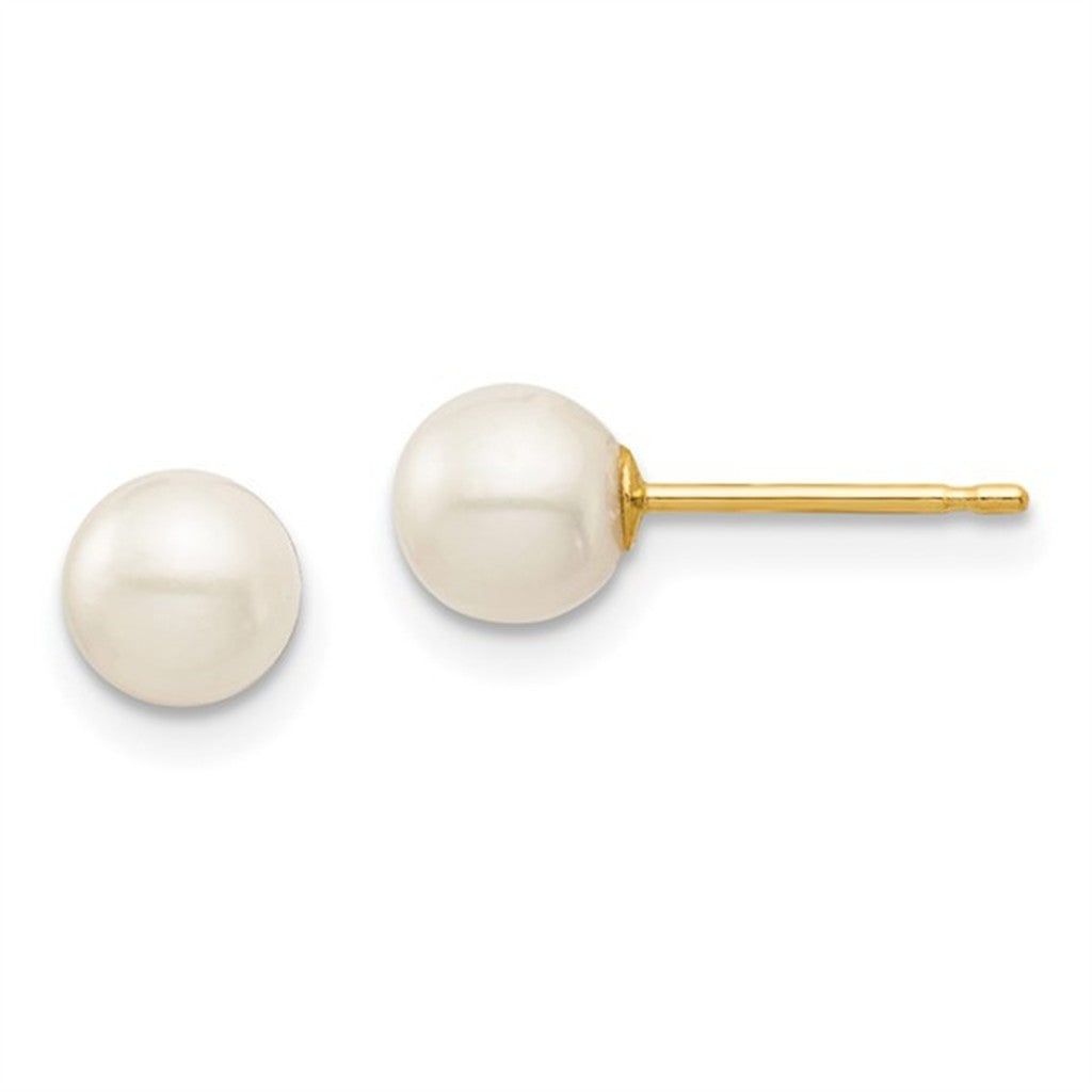 Single Pearl Studs Earring 14 Karat Gold Yellow 6mm Fresh Water Pearls