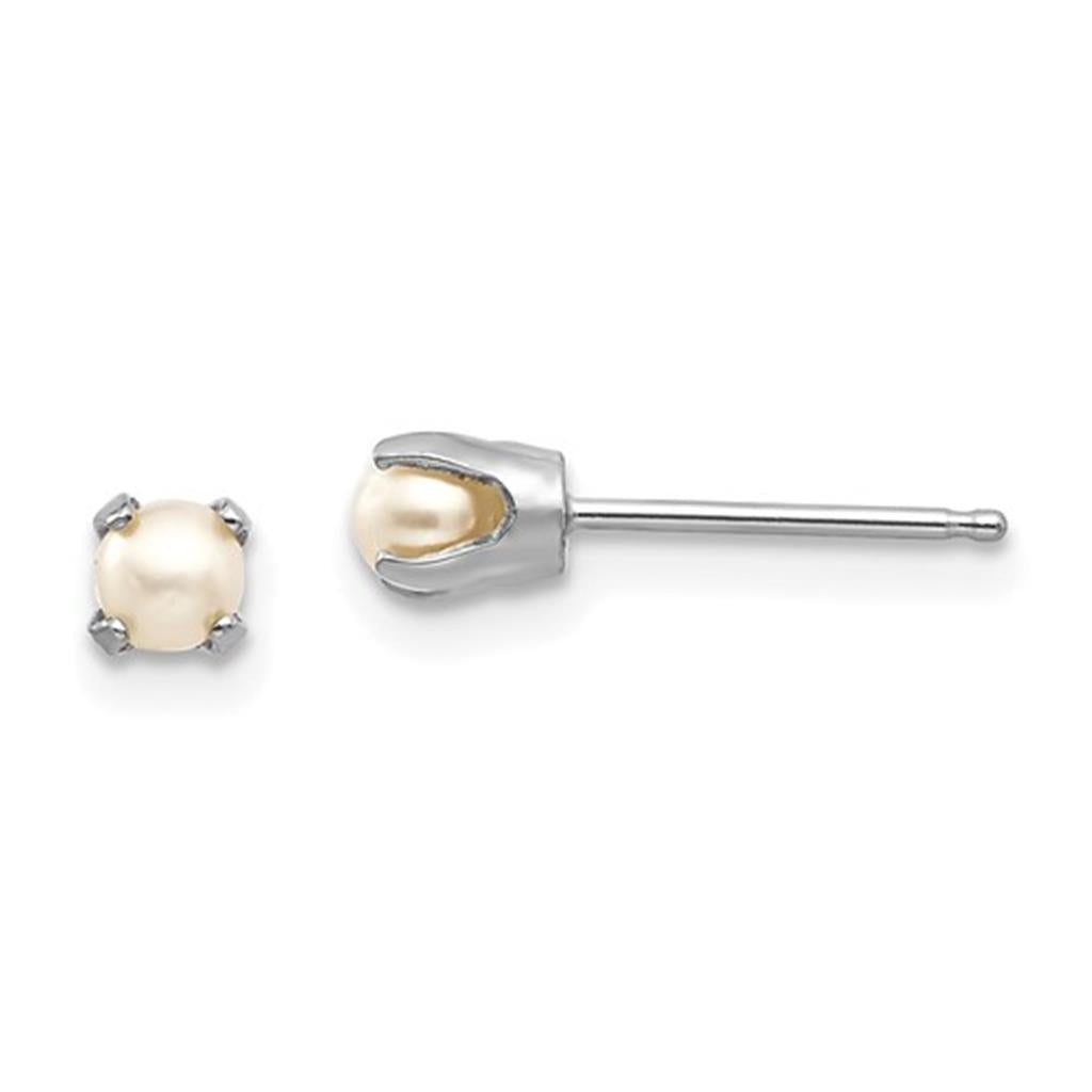 Birth Stone Stud Earring 14 Karat Gold White 4mm Fresh Water Pearls