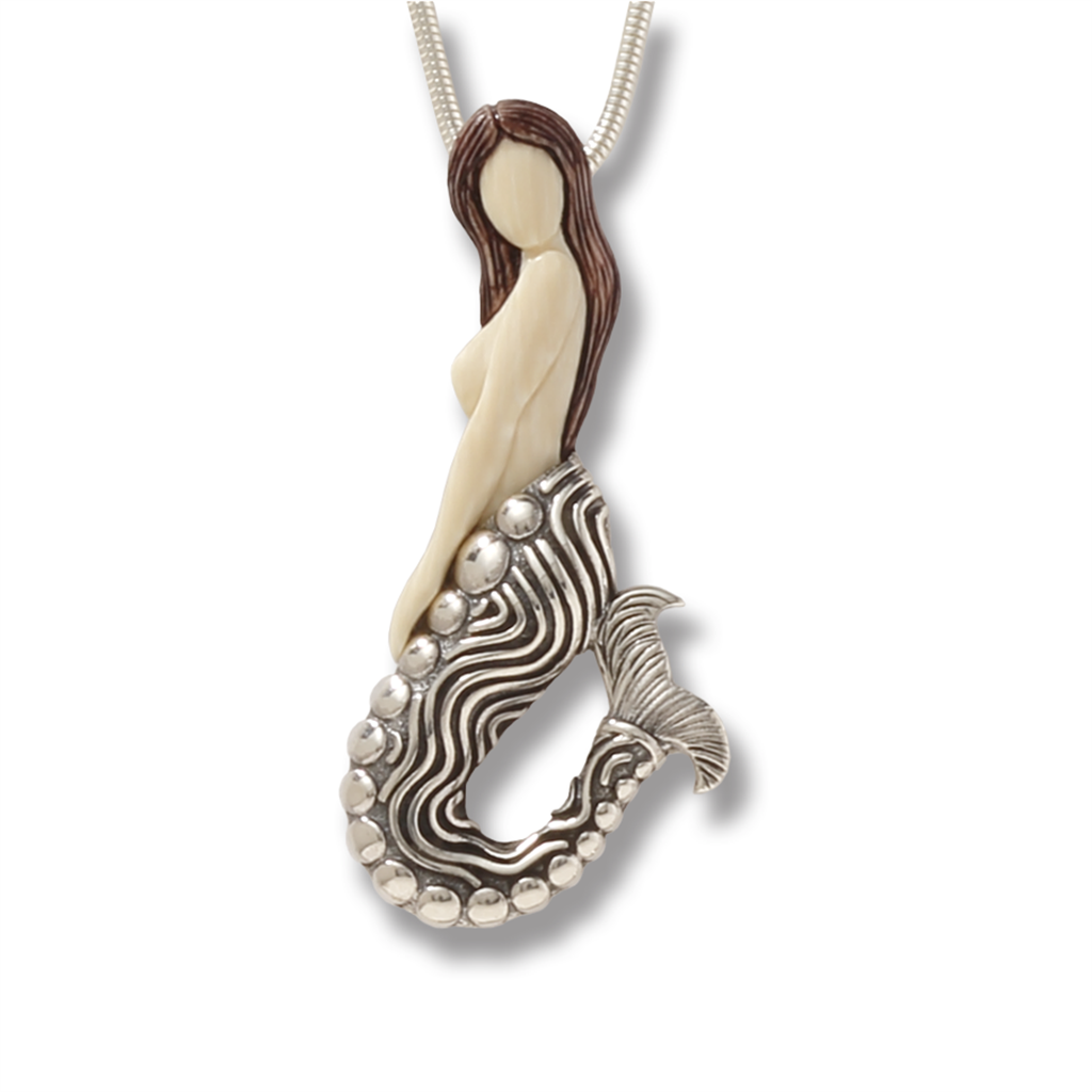 Mammoth Ivory Drop Style Mermaid Pendant/Necklace .925