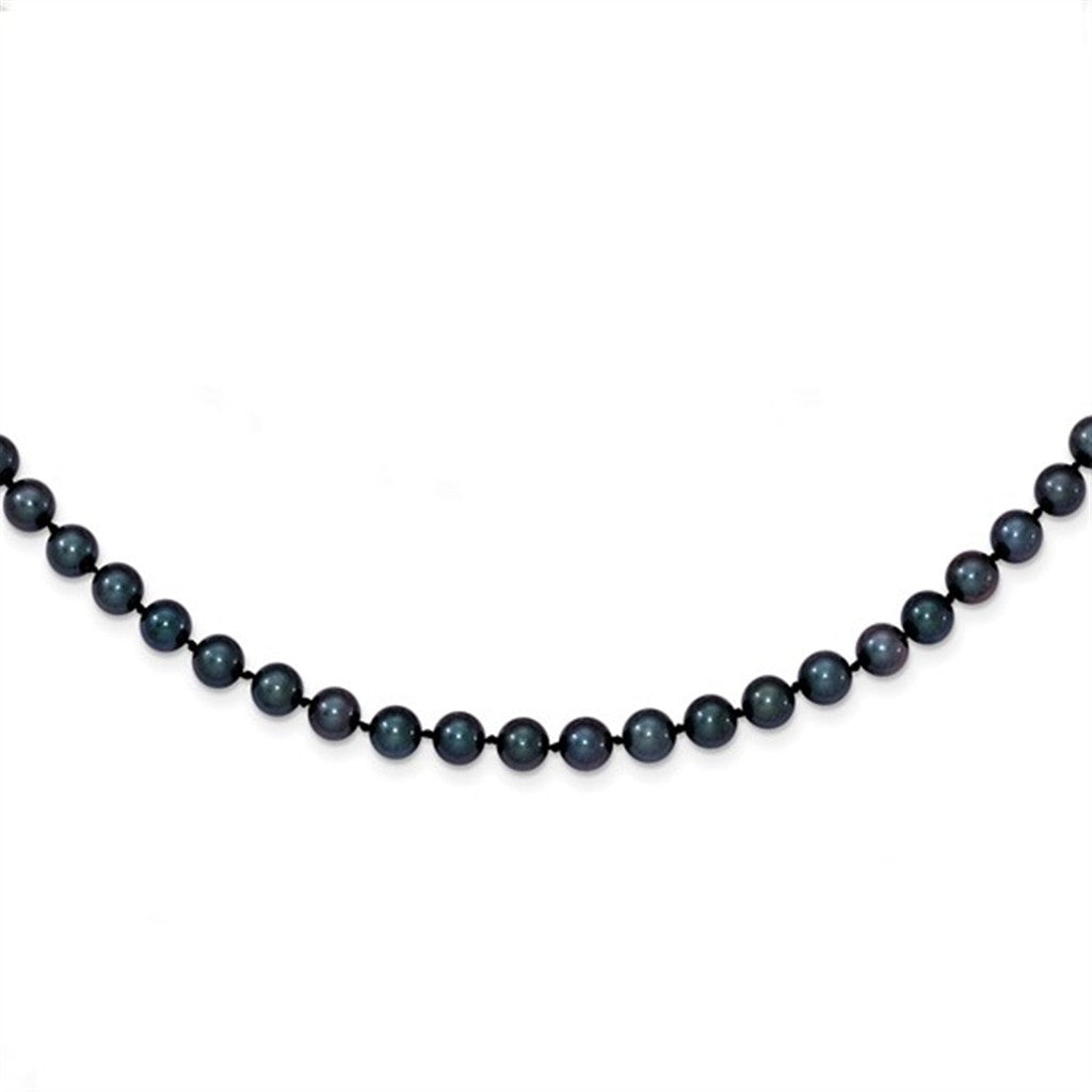 Single Strand Pearl Strand Necklace Strung on 14 Karat Gold 18" Long with Black Cultured Round Akoya Pearl