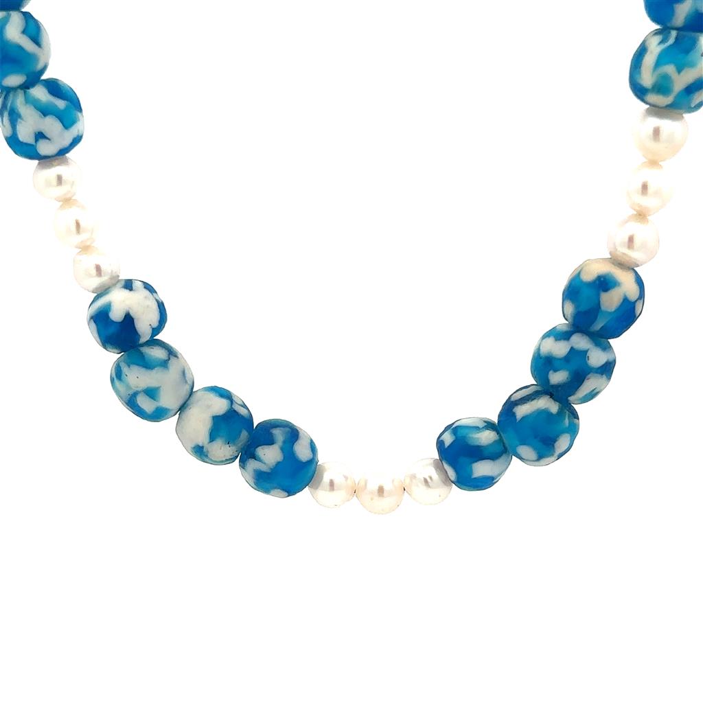 Single Strand Pearl Strand Necklace Strung on Sterling Silver 19" Long with Round Fresh Water Pearl