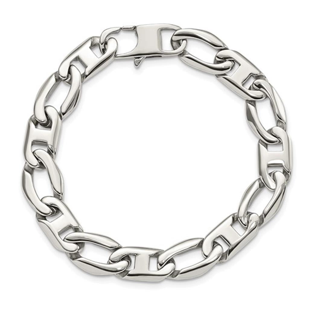 Fancy Link Alternative Metal Bracelet 12 mm wide Stainless Steel White Color 8.5" Long