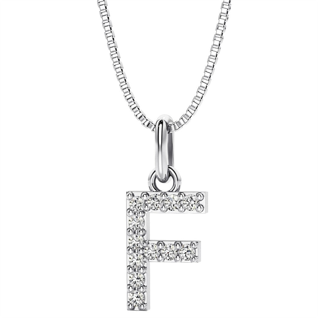 Initial Pendant Diamond Lab Grown Sterling Silver White with Round F/G Lab Diamond