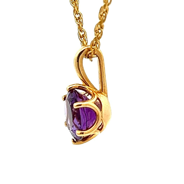 Solitare Pendants 18 KT Yellow with Round Amethyst