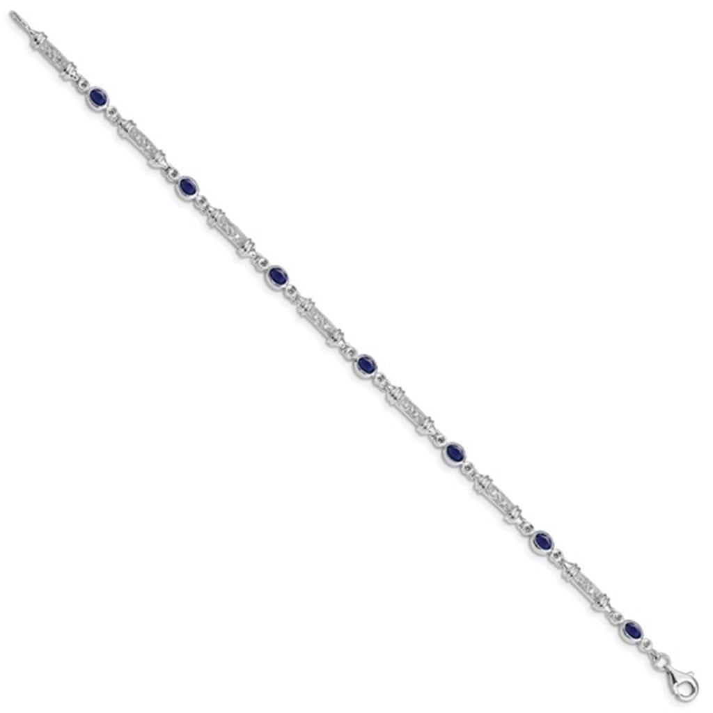 Clasp Style Colored Stone Bracelet .925 White With Sapphire & Diamond 7" Long