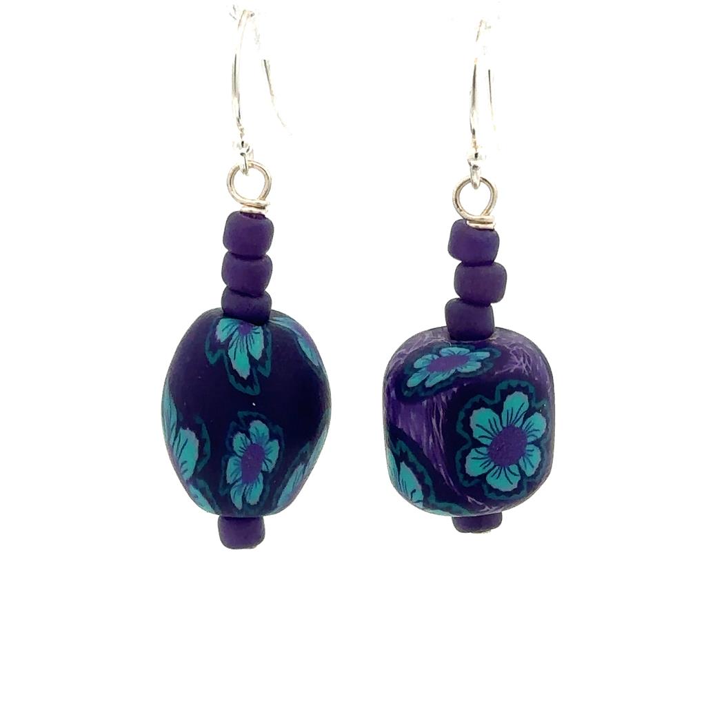 Bead Earring Dangle Drop Clay Sterling Silver White