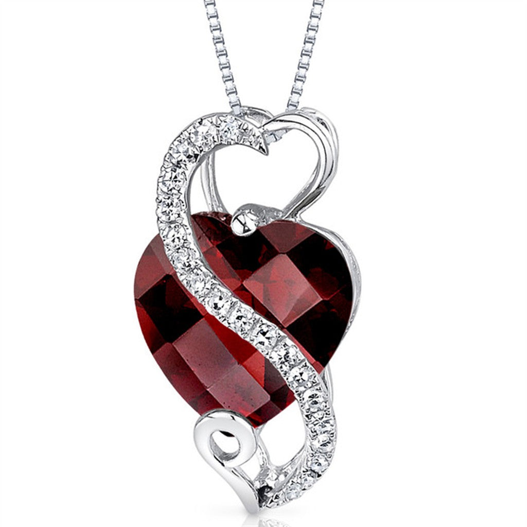 Heart Pendants 14 Karat Gold White with Heart Garnet Mozambique & Round H/I Diamond