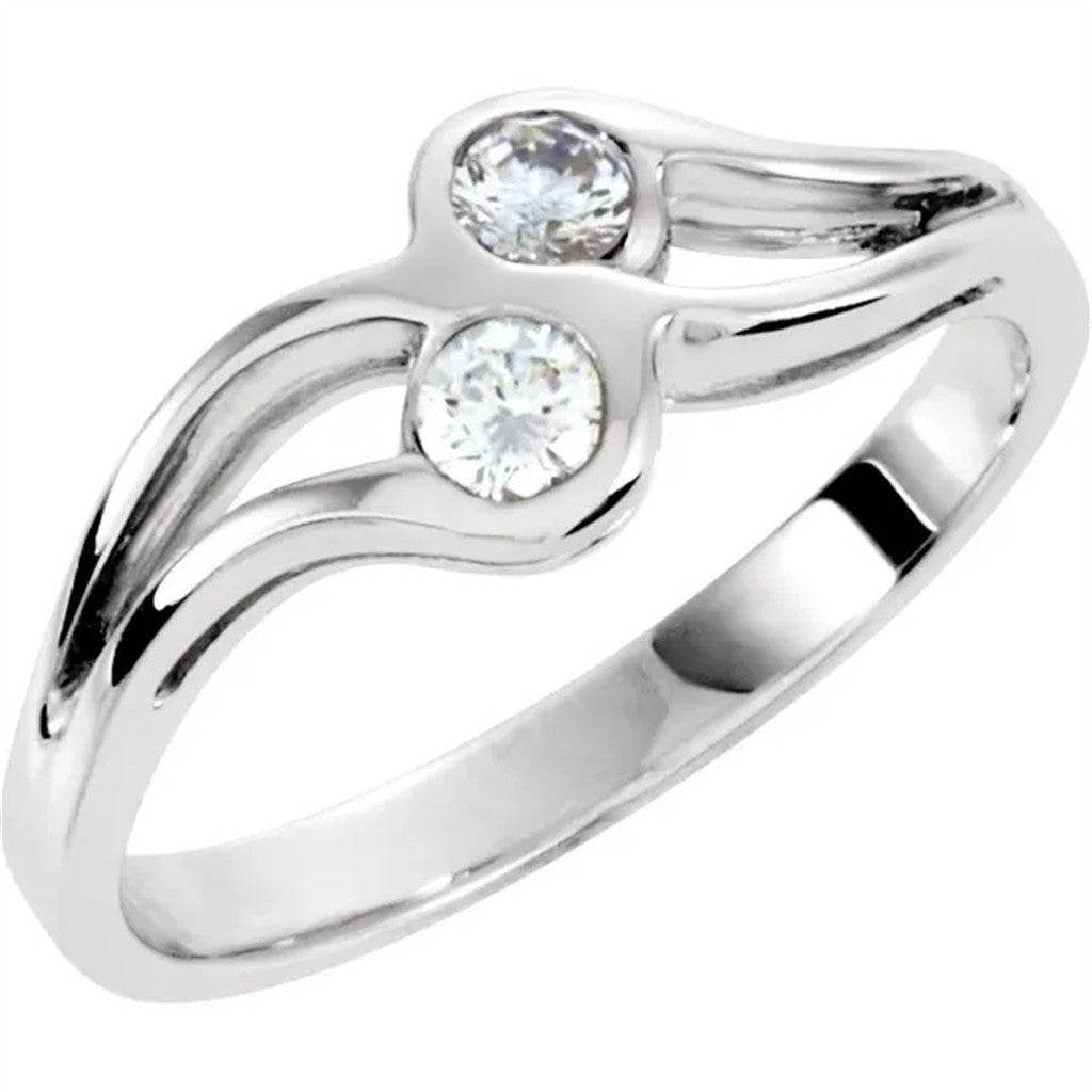 2 Stone Style Fashion Ring Alloy Yellow with Diamonds size 6
