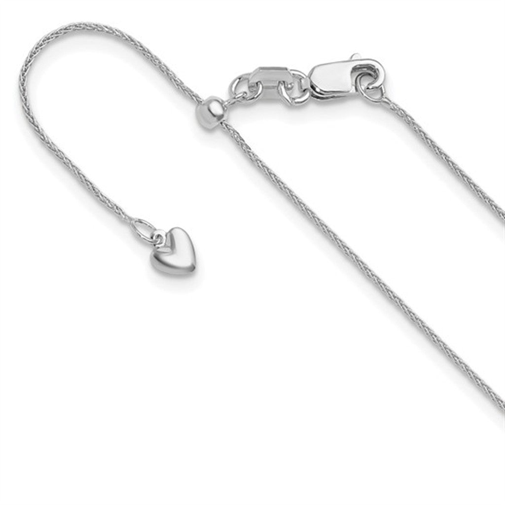 Wheat Adj Link Chain 14 Karat Gold White 0.85 MM Wide 22' In Length