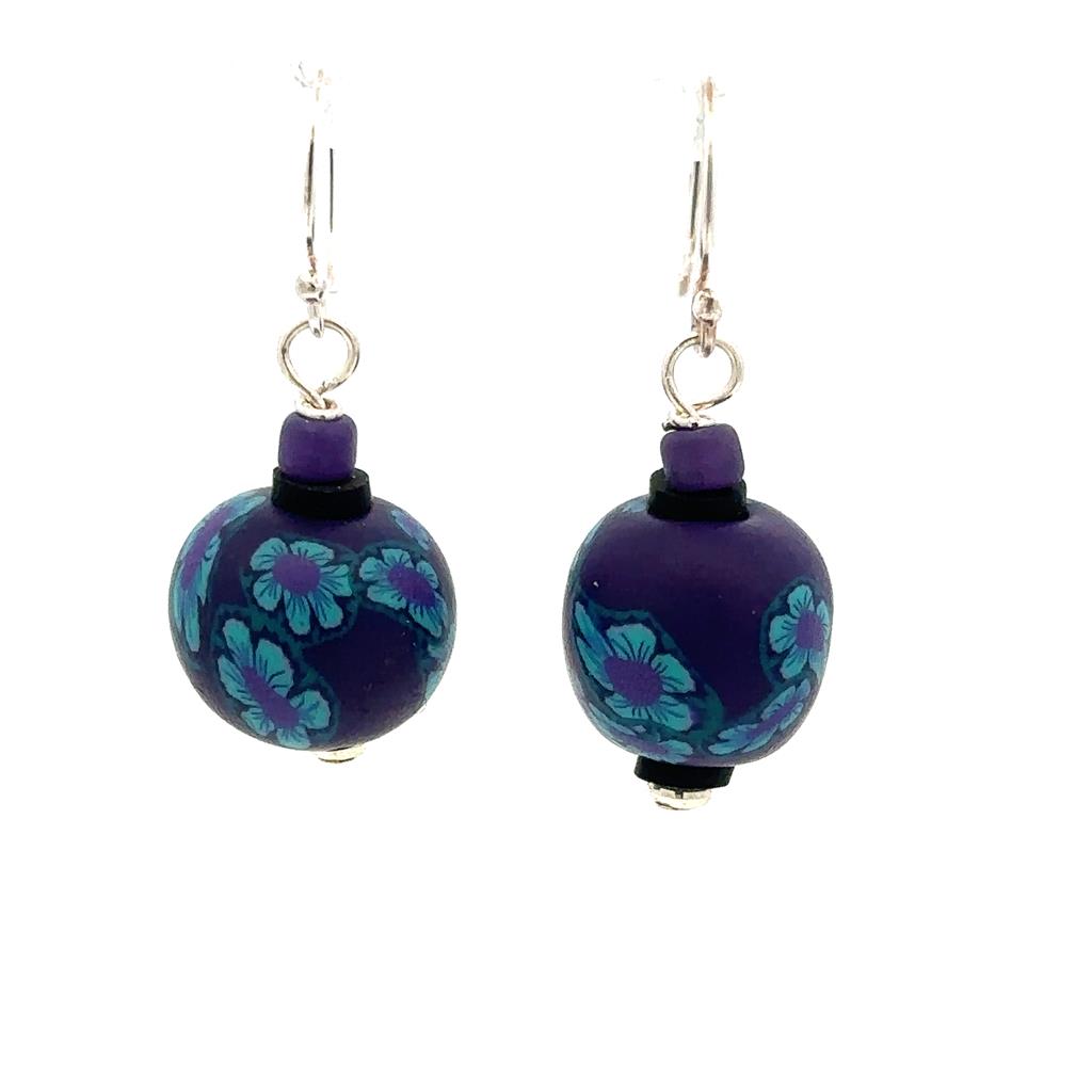 Bead Earring Dangle Drop Clay Sterling Silver White