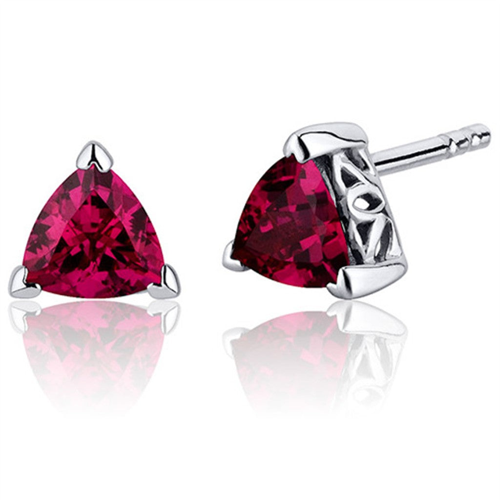 Stud Style Sterling Silver White With Trillian Rubies