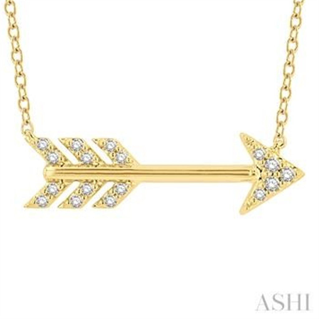 Arrow In Line Necklace 10 Karat Gold Yellow With Diamonds 18" Long