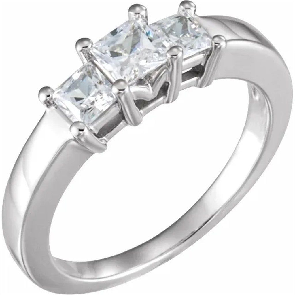 3 Stone Style Diamond Wedding Band 14 Karat Gold White with Diamonds & Diamonds Accent size 7