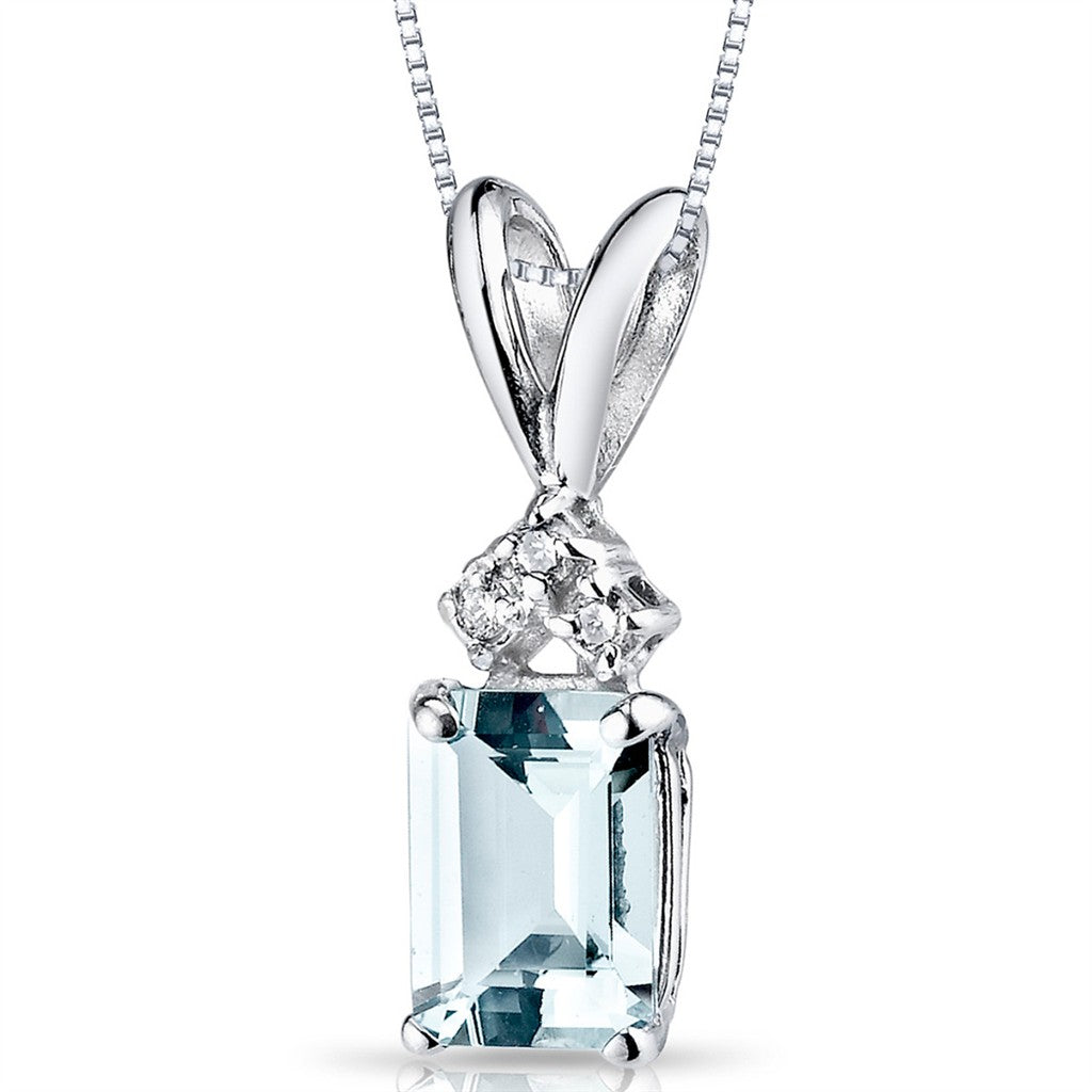 Slider Pendants 14 Karat Gold White with Emerald Cut Aqua & Round Diamonds