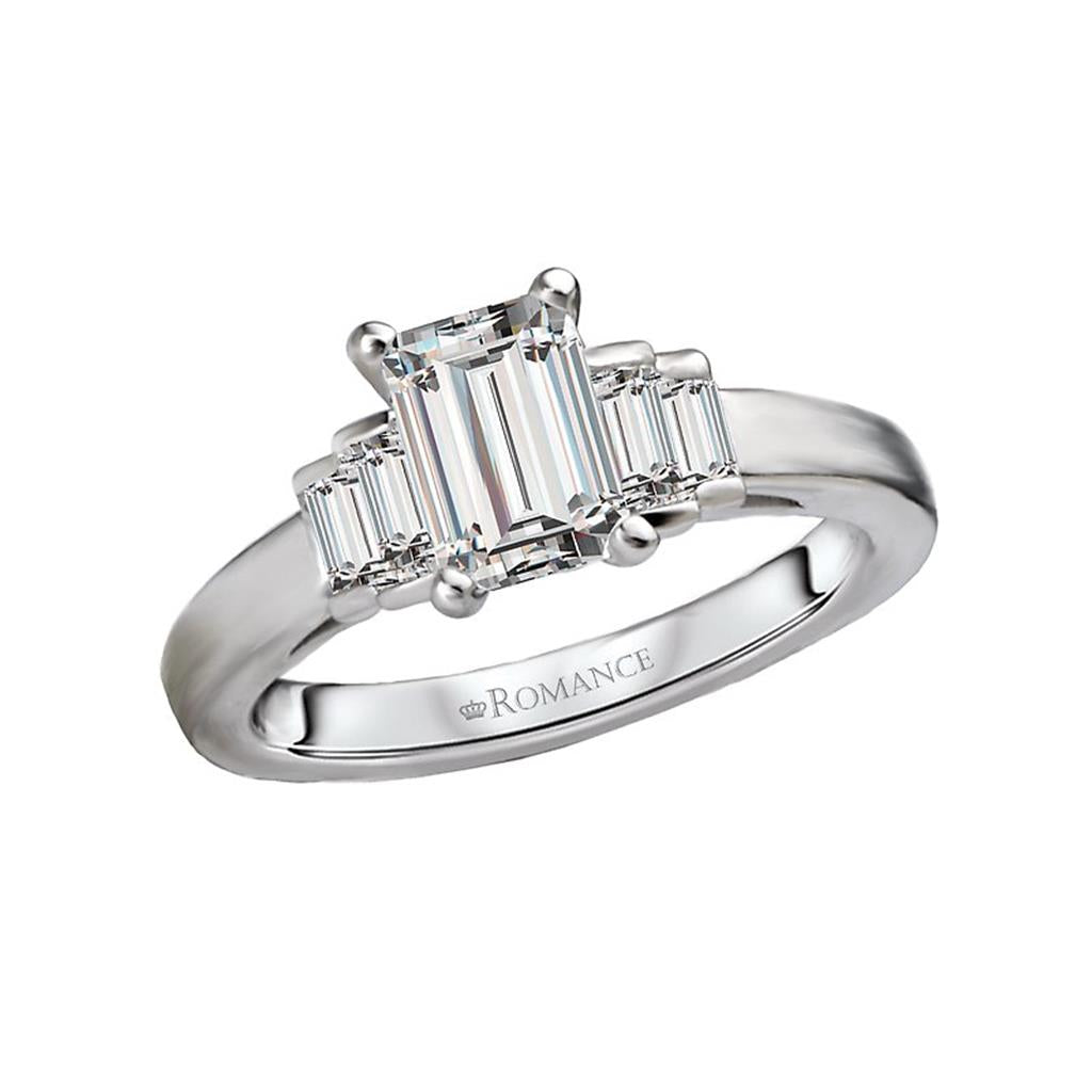 Three Stone Style Diamond Engagement Ring 14 Karat Gold White 
(Center Stone Not Included)