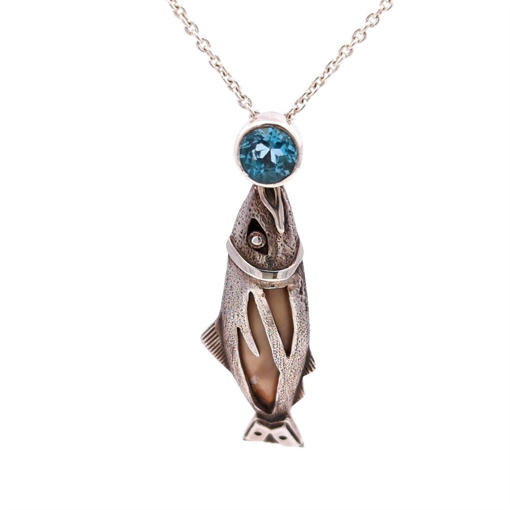 Walrus Ivory Drop Style Fish Pendant/Necklace Sterling Silver