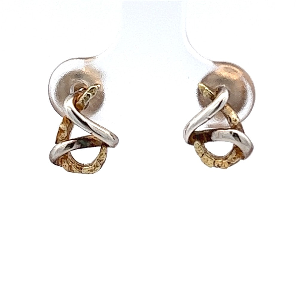 Freeform Stud Sterling Silver Earrings Accented with Alaskan Gold Nuggets