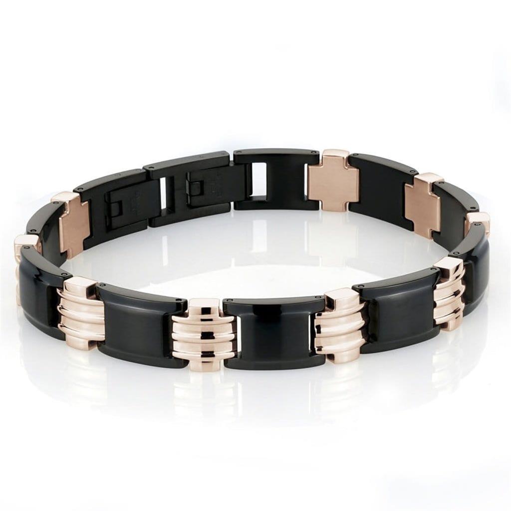 Link Alternative Metal Bracelet Stainless Steel Rose & Black Color 8.5" Long