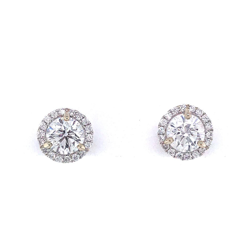 Diamond Halo Earrings 14 KT White 0.56 Carat Total Weight