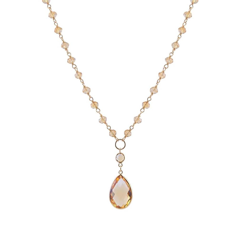 Bead Colored Stone Necklace 14 Karat Gold Yellow With Citrine 18" Long
