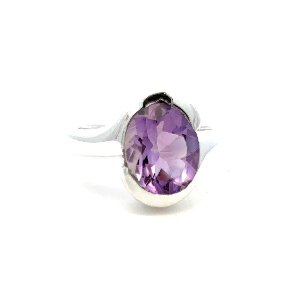 Fashion Style Rings Silver with Stones .925 White with Amethyst size 7