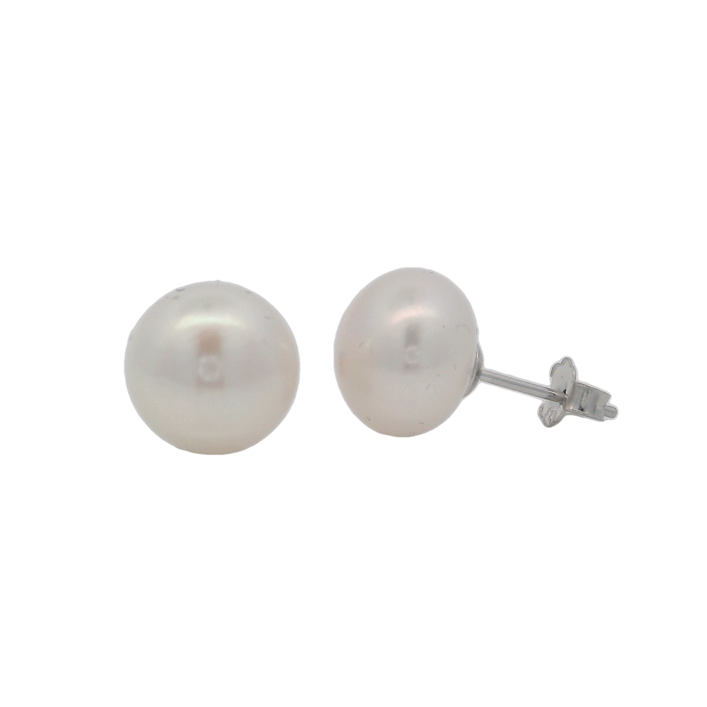 Single Pearl Studs Earring Sterling Silver White Fresh Water Pearls