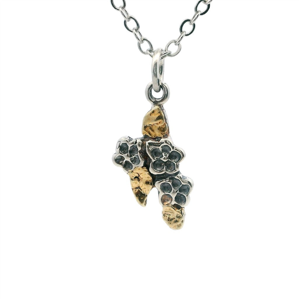 Drop Style Flower Pendant Sterling Silver & Alaskan Gold Nugget
