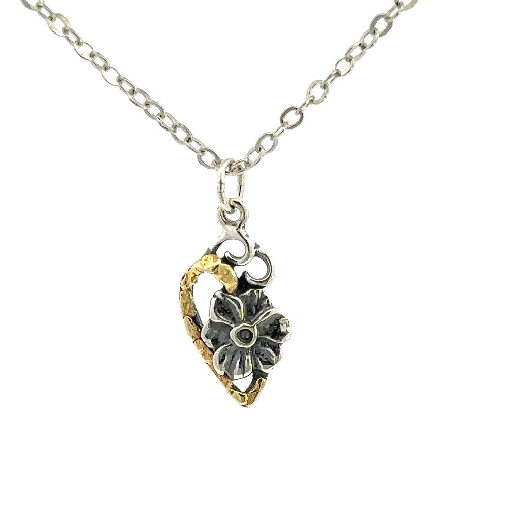 Drop Style Flower Pendant Sterling Silver & Alaskan Gold Nugget