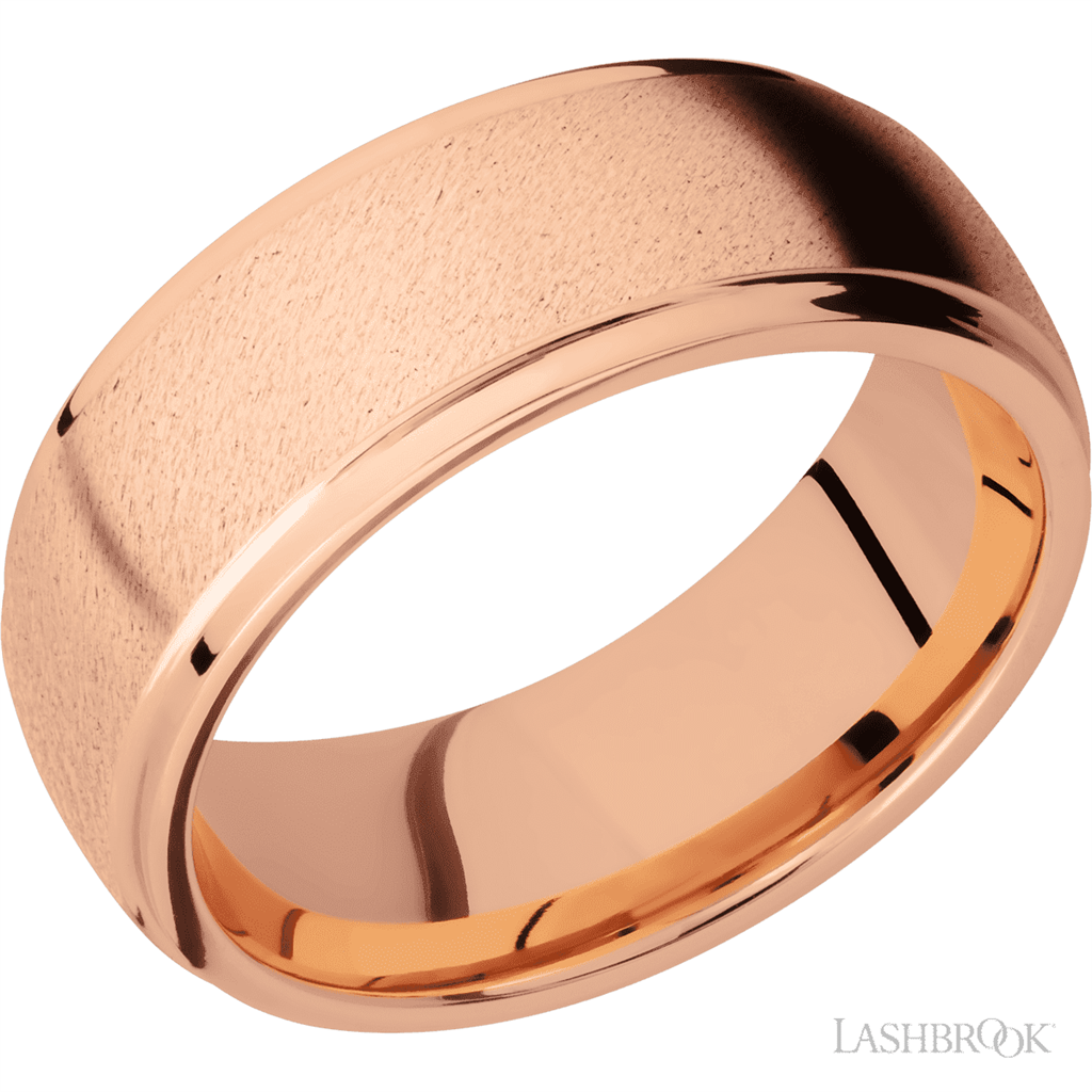 Straight Inlay Style Wedding Band 14 Karat Gold Rose 7mm wide size 10