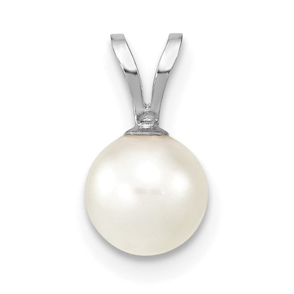Classic Solitare Pearl Pendant 14 Karat Gold White with Round White Akoya Pearl
