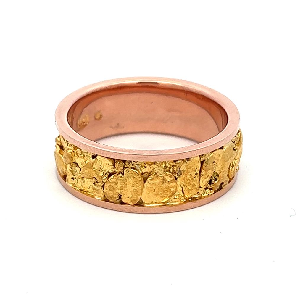 Straight Channel Style Mens Gold Nugget Wedding Band 14 KT Rose size 11