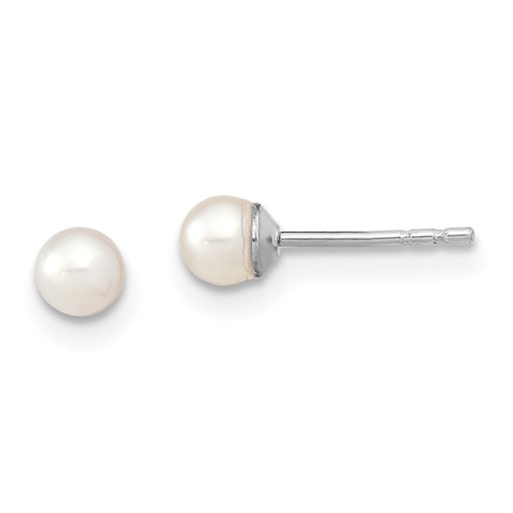 Single Pearl Studs Earring Sterling Silver White 3mm Fresh Water Pearls