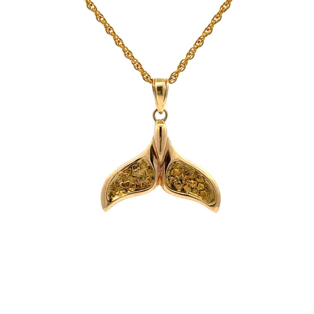 Drop Style Whale Tail Pendant 14K & Alaskan Gold Nugget