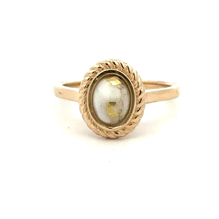 Gold Nugget Style Colored Stone Ring 14 KT Yellow with Glacier Gold Quartz size 7