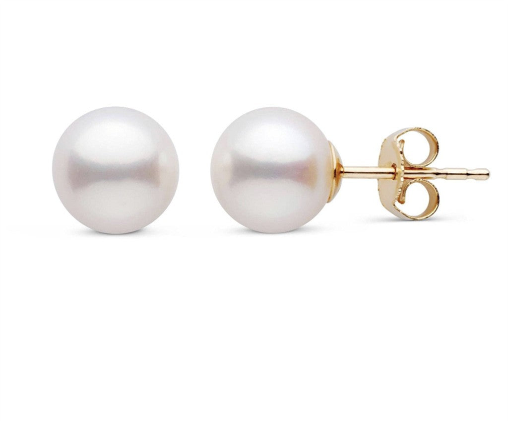 Single Pearl Studs Earring 14 Karat Gold Yellow 6mm Fresh Water Pearls