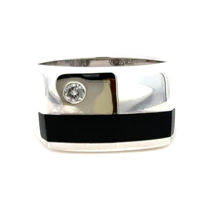 Geometric Style Rings Silver with Stones .925 White with Onyx & Diamond Accent size 10
