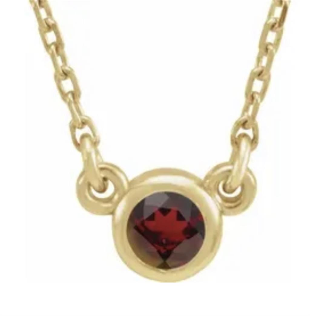 Tiffany Style Colored Stone Necklace 14 KT Yellow With Garnet Mozambique 16" Long