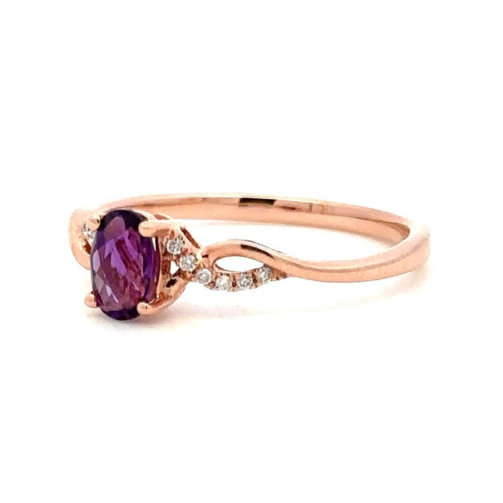 Promise Style Colored Stone Ring 14 KT Rose with Amethyst & Diamonds Accent size 8
