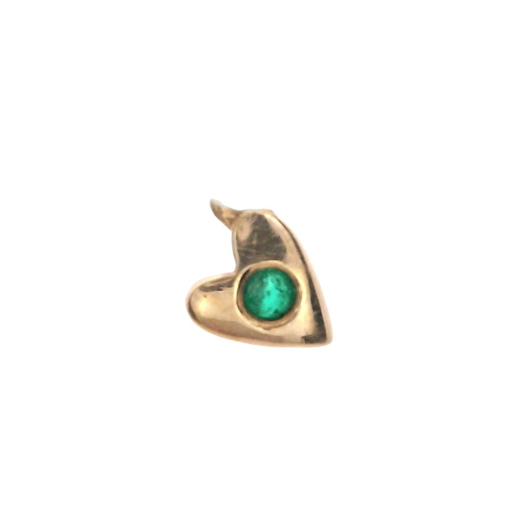 Heart Theme Charms 14 Karat Gold Yellow with Round Emerald