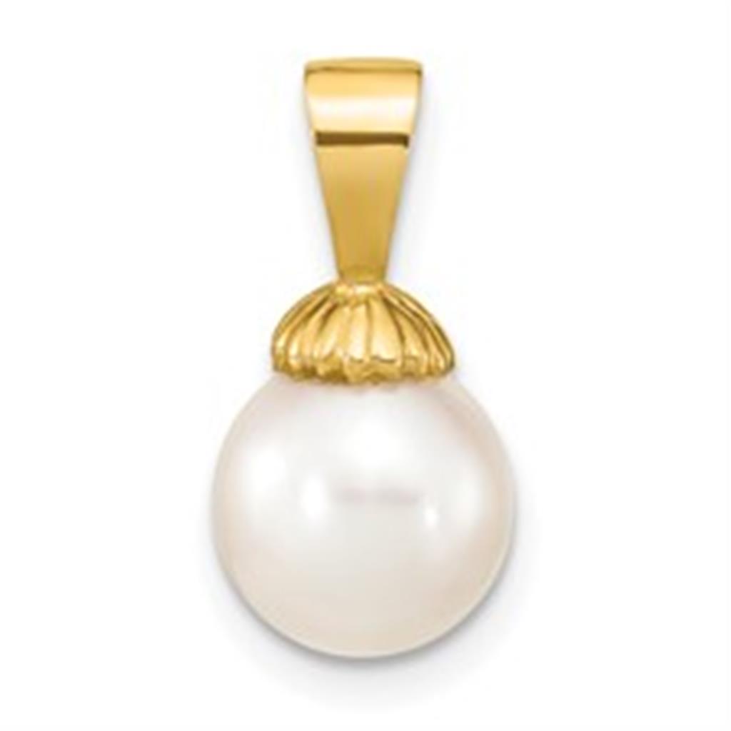 Drop Pearl Pendant 14 KT Yellow with Near Round Fresh Water Pearl