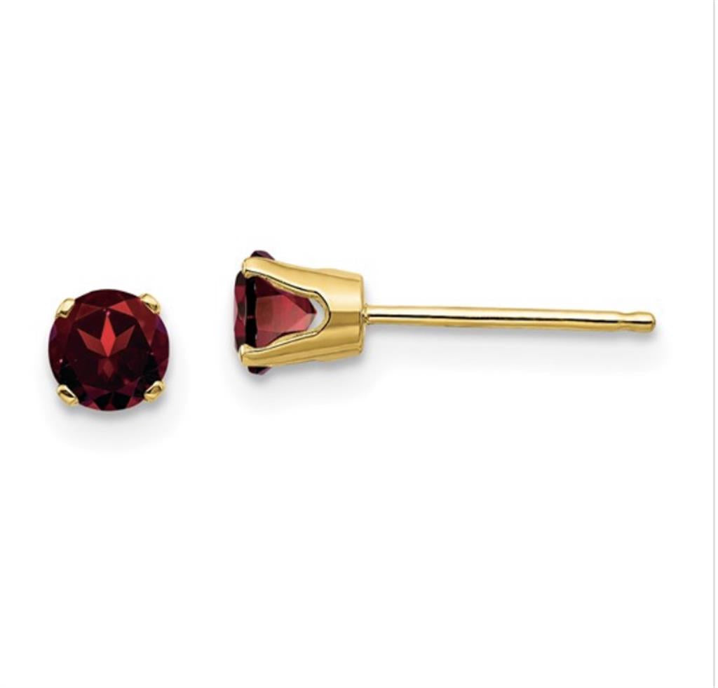 14 KT Yellow Birth Stone Stud Earrings With 4mm Round Garnet Mozambiques