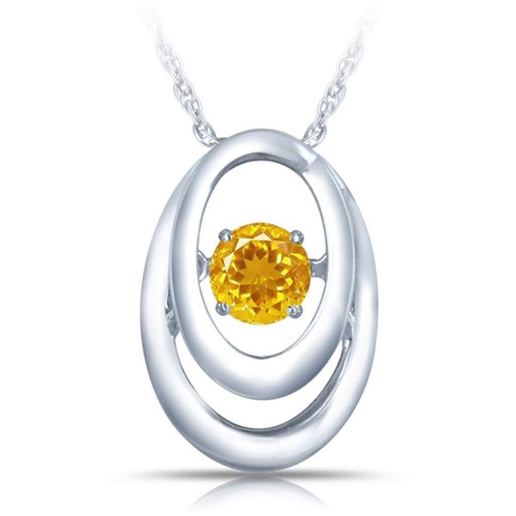 Slider Pendant Sterling Silver White with Round Citrine