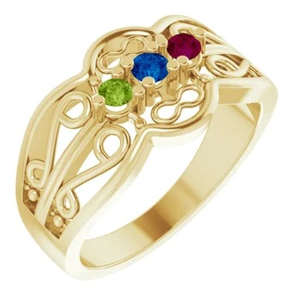 3 Stone Style Colored Stone Ring Alloy Yellow size 6