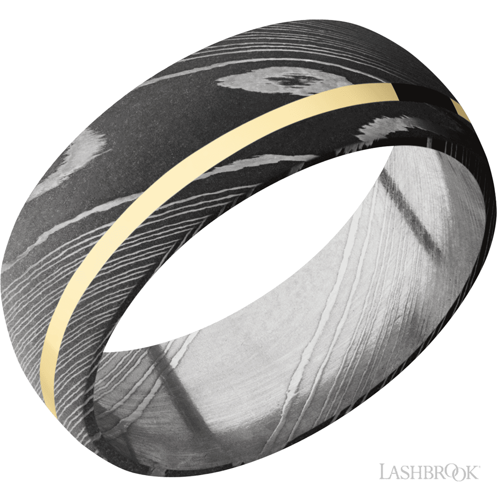 Silver & Black Damascus Steel Alternative Metal Ring 8mm wide Size 10