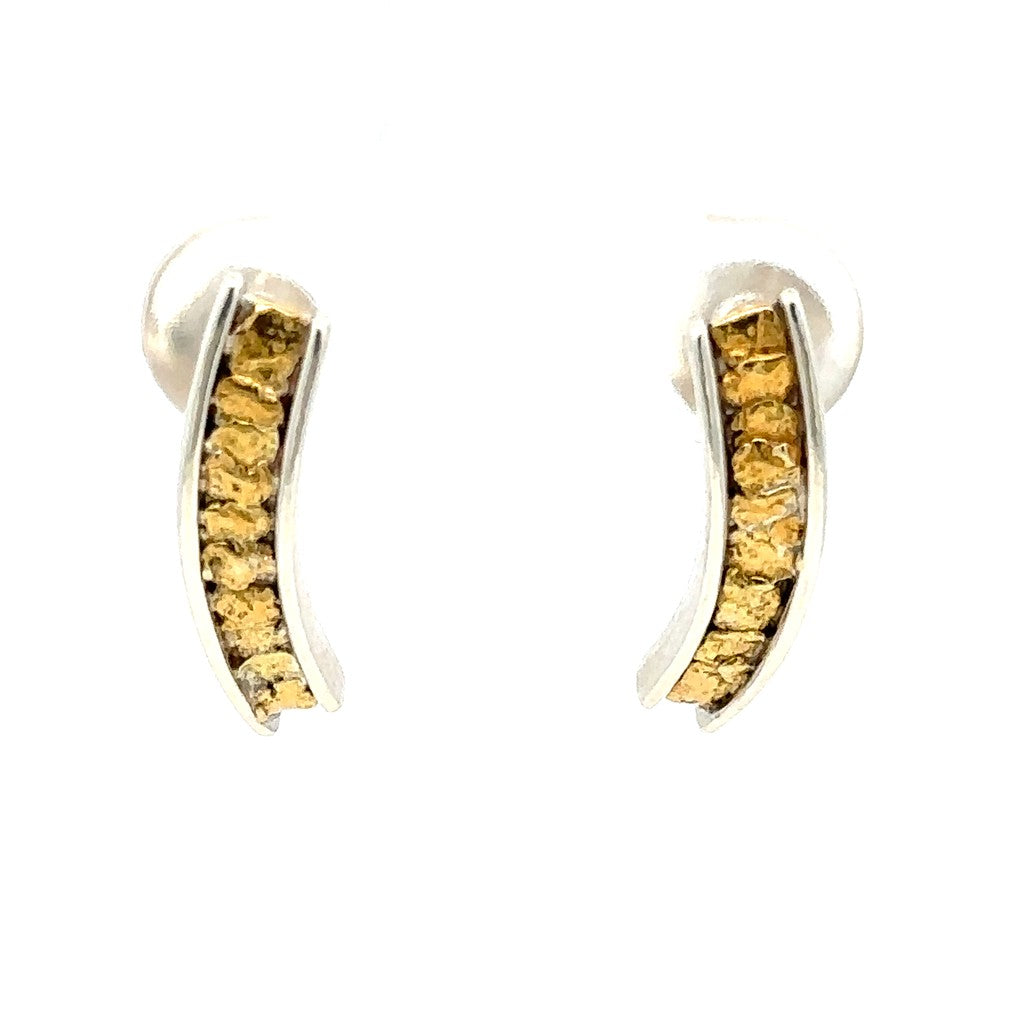 Channel Studs Sterling Silver Earrings Accented with Alaskan Gold Nuggets
