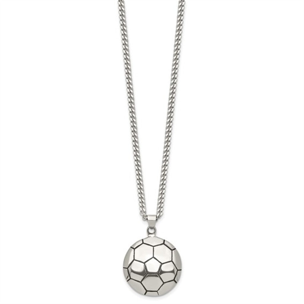 Drop Style Soccerball Pendant Alt Metal Stainless Steel White