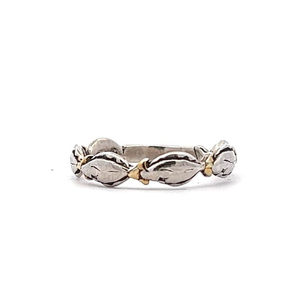 <Sea Life> Stack-Able Ring 2 mm wide Sterling Silver & Alaskan Gold Nugget Size 6