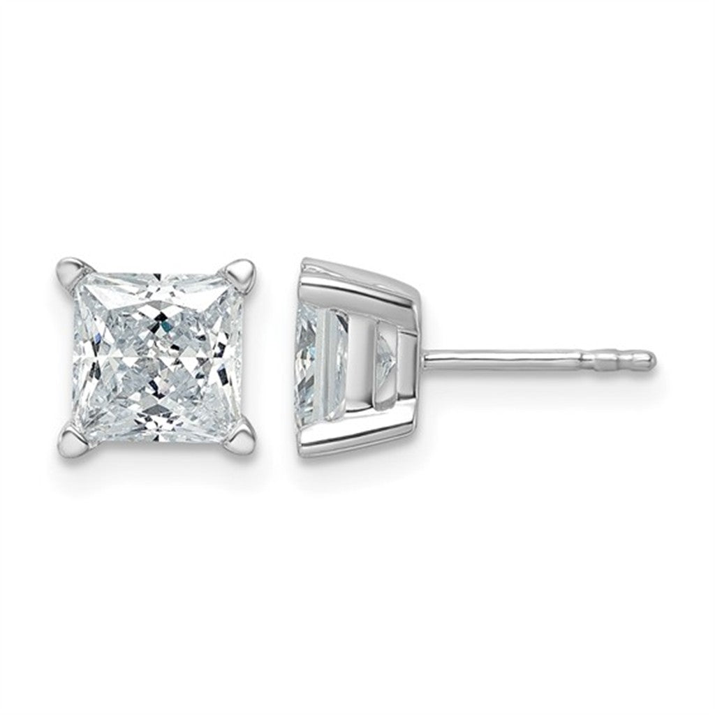 Lab Diamond Single Stone Studs Earrings 14 Karat Gold White 3.00 Carat Total Weight